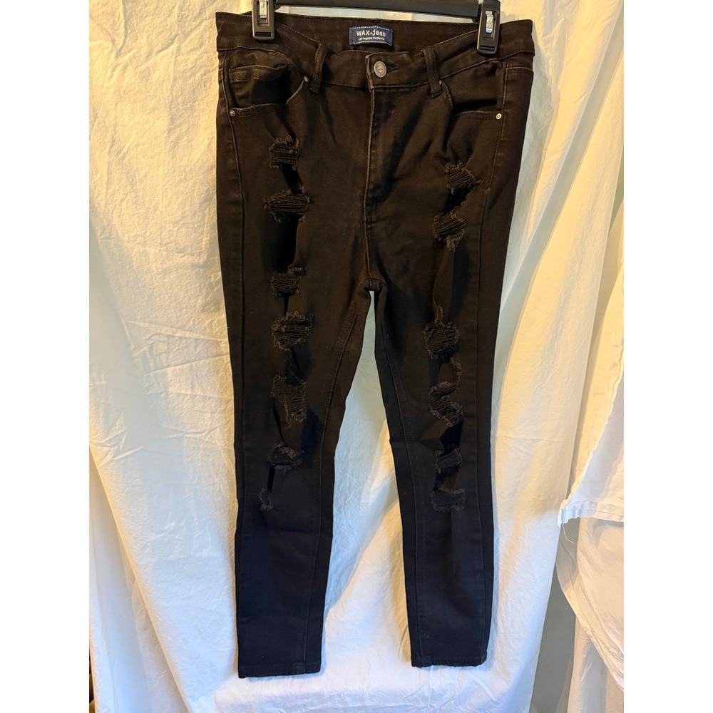 Wax‎ Jean Los Angeles Black Distressed Skinny Jeans Womens Size 14 Shredded Edgy